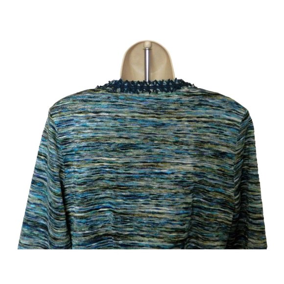 Chico's 0 Jacket S 4/6 Multi Color Blue Weave Pattern 3/4 Sleeve Polyester - Picture 6 of 9